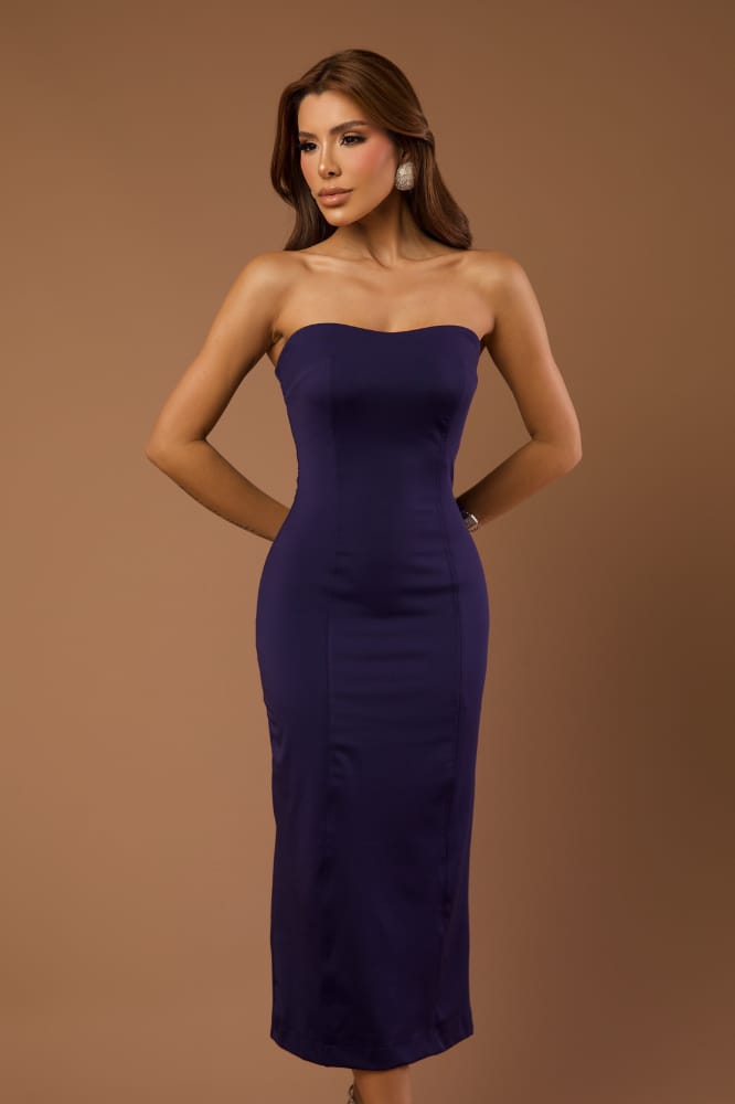 Vestido Longuete Strapless Naomi Blueberry