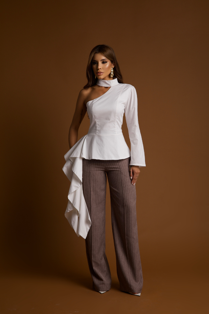 Blusa Assimétrica Babado Blenda Coco