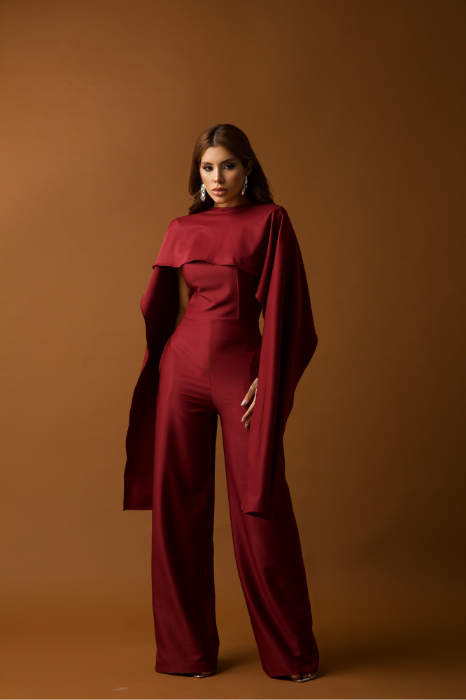 Conjunto Macacão Pantalona e Colete Removível Sense Cereja